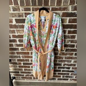 The Company Store Floral 100% Cotton Nightgown Kimono Robe Set Size Small